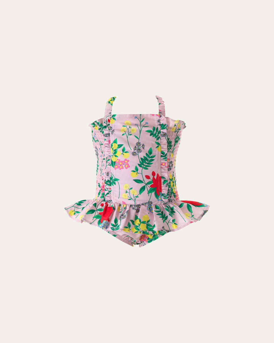Girl's Botanical Floral Ruched One-Piece Swimsuit, Size 2-8